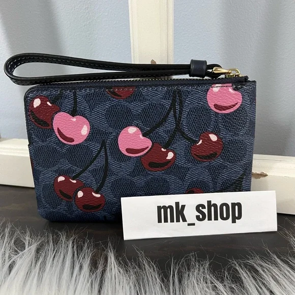 COACH Signature Corner Zip Wristlet Cherry Print - Picture 4 of 12